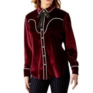 Ariat Casa Rosa Velvet Western Snap Shirt Burgundy Pearl Snap Sz L&M NWT Rodeo
